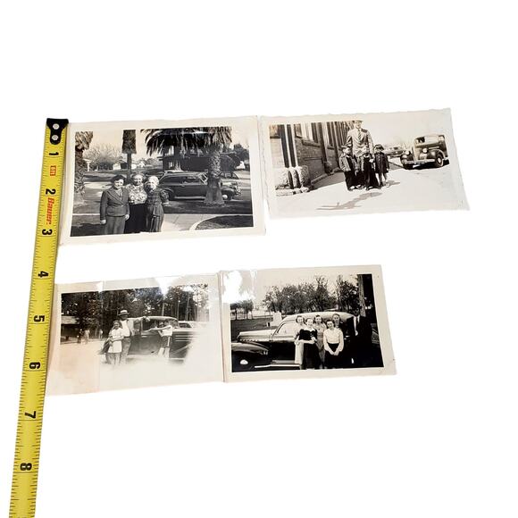 B&W 1940s People Posing in Front of Car Vehicle Landscape Snapshot Man Children - Picture 7 of 8